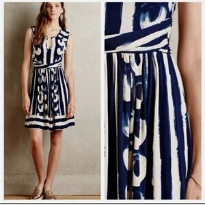 Maeve by Anthropologie Blue and White Shibori Sleeveless Sundress Midi
